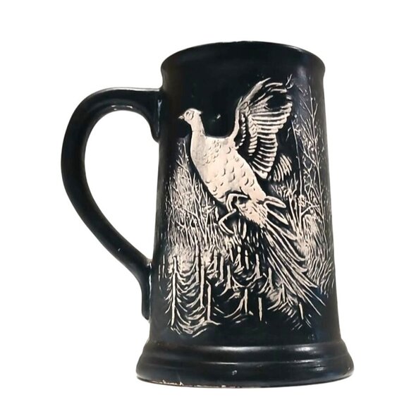 Handmade Other - Hand Painted Coffee Mug 16 oz Black Beige Ceramic Art Rustic Scenic Duck Hunter